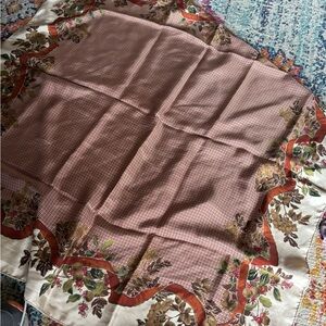 Talbots Italy Silk Square Scarf – Earthy Autumnal Florals & Gingham Pattern